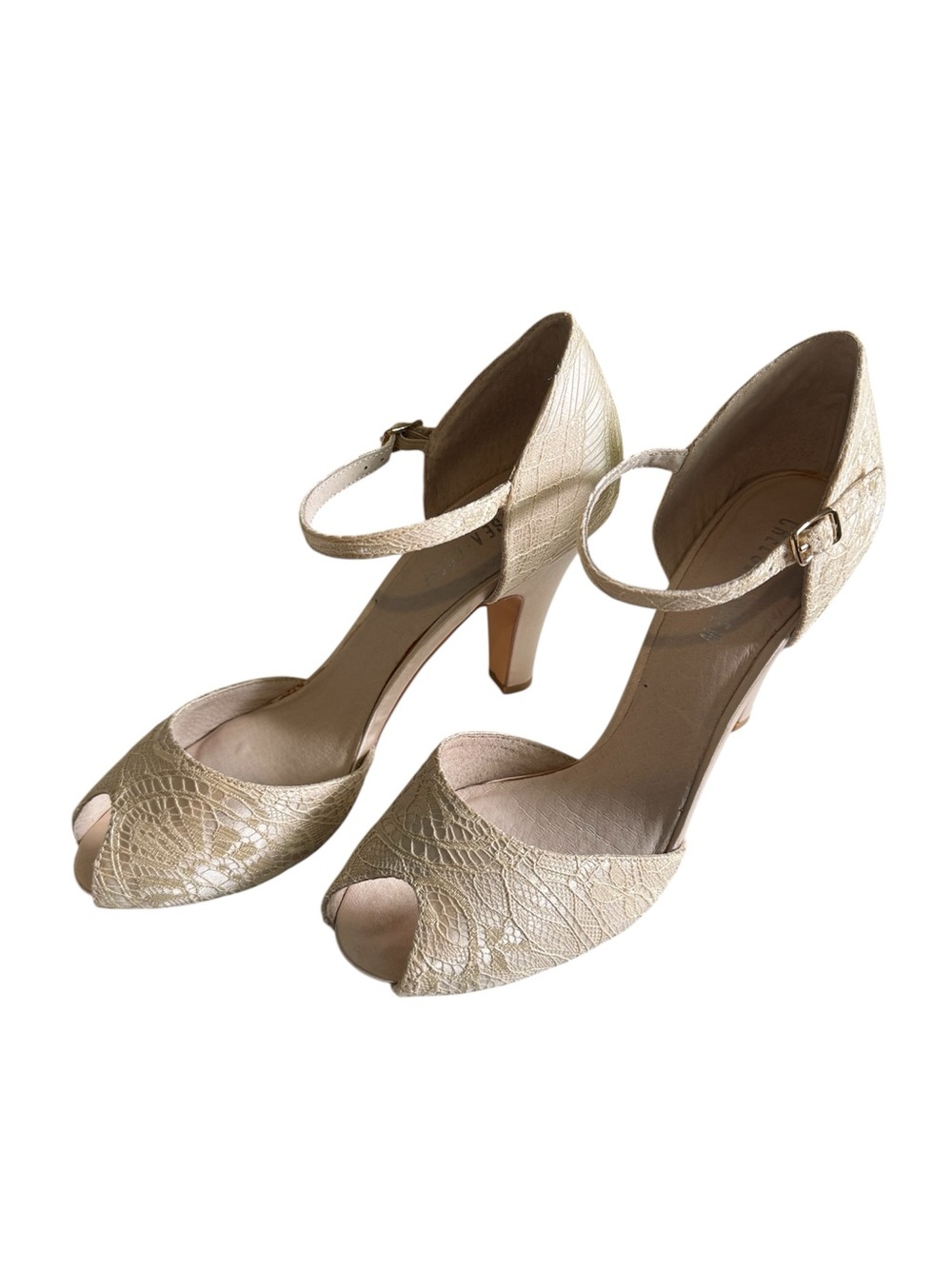 Chelsea Crew Lulu Lace Peep Toe Heels White Vintage Style Size 39 - Picture 4 of 8